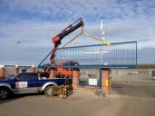 Gate C11 Large commercial cantilever sliding gate being installed to a very busy transport yard. With exit loop, saftey edges and  GSM intercom. Sandtoft South Yorkshire