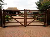 T18 automated farm style five bar gate constructed from steel box section with underground hydraulic gate motors. Firbeck Rotherham 