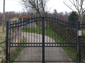 Gate 27 Outward opening Electric Wrought Iron Gates and matching railings Penistone, Sheffield