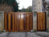 Gate T1 Front View of Iroco Timber Automated Gates  with Matching Side Gate Tickhill, Doncaster